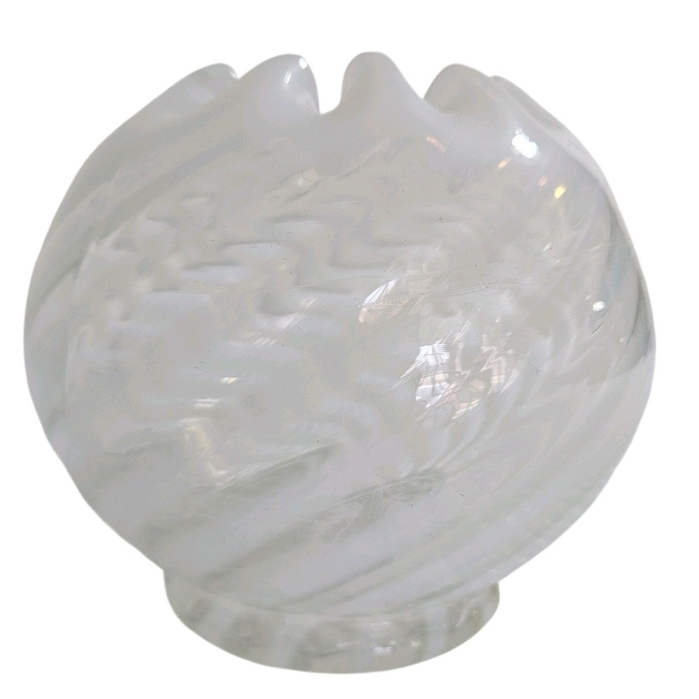 Vintage Fenton Opalescent Art Glass Rose Spiral Optic Vase Bowl Ruffled Rim